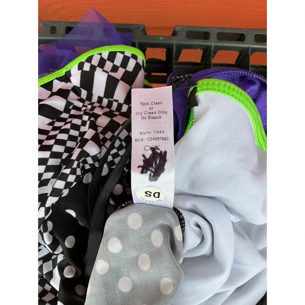 Weissman Dance Leotard Kids SA Black White Polka Dot Checkered Ruffle Costume